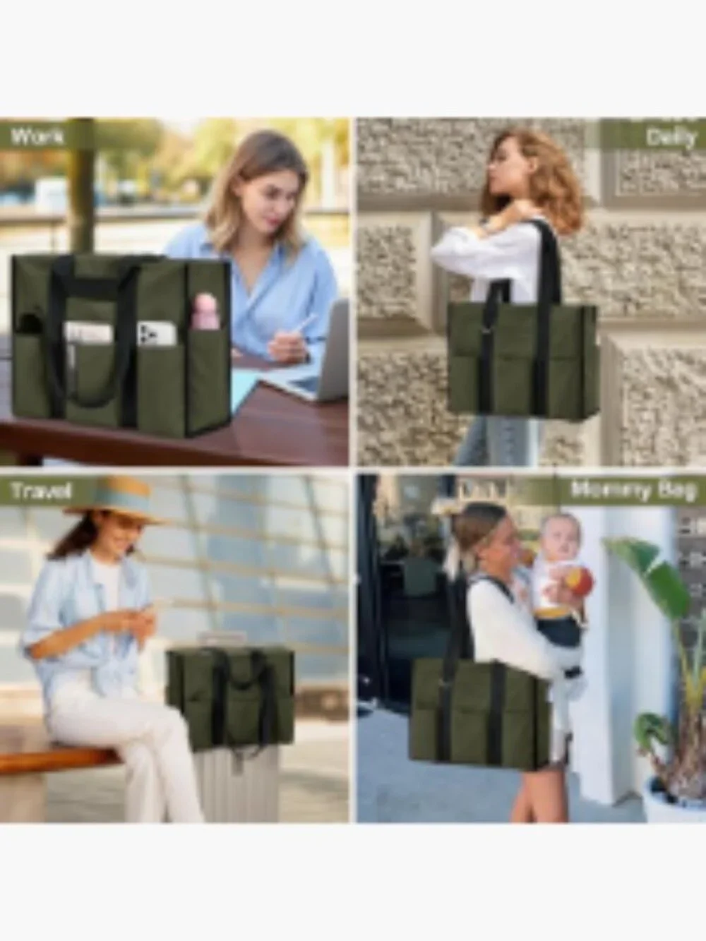 Large Waterproof Tote Bag for Women 12 Pockets Top Zipper Closure Work Nurse